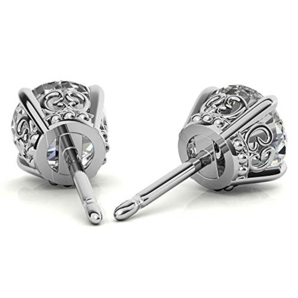 0.80 CTW Round Cut Natural Earth Mined Diamond Butterfly Style Solitaire Earring - Picture 3 of 5